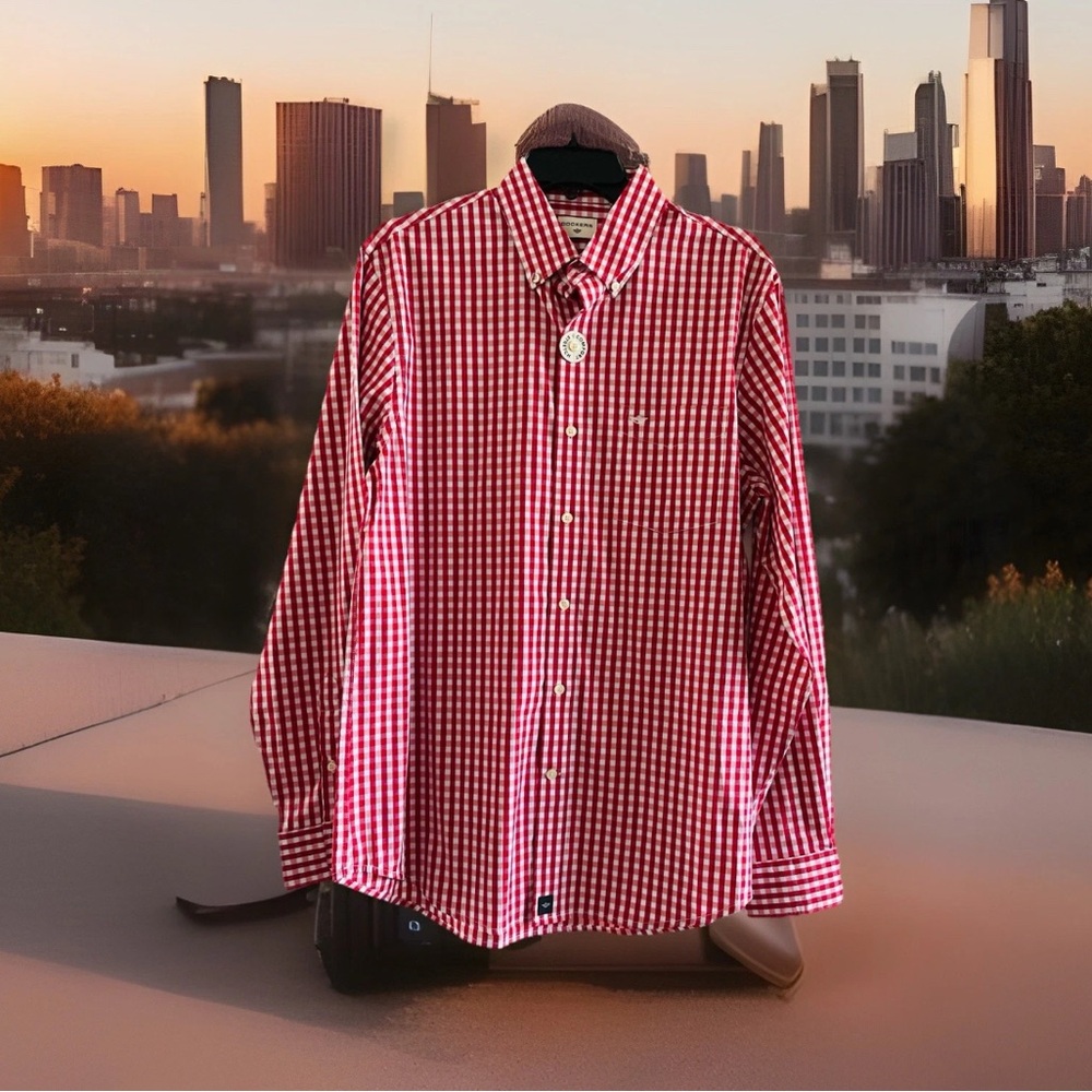 Dockers Stretch Comfort Red Checkered Long Sleeve Button Down Shirt Size M